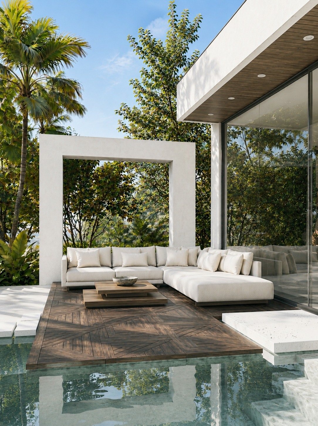 Marco, jardín, reflejo